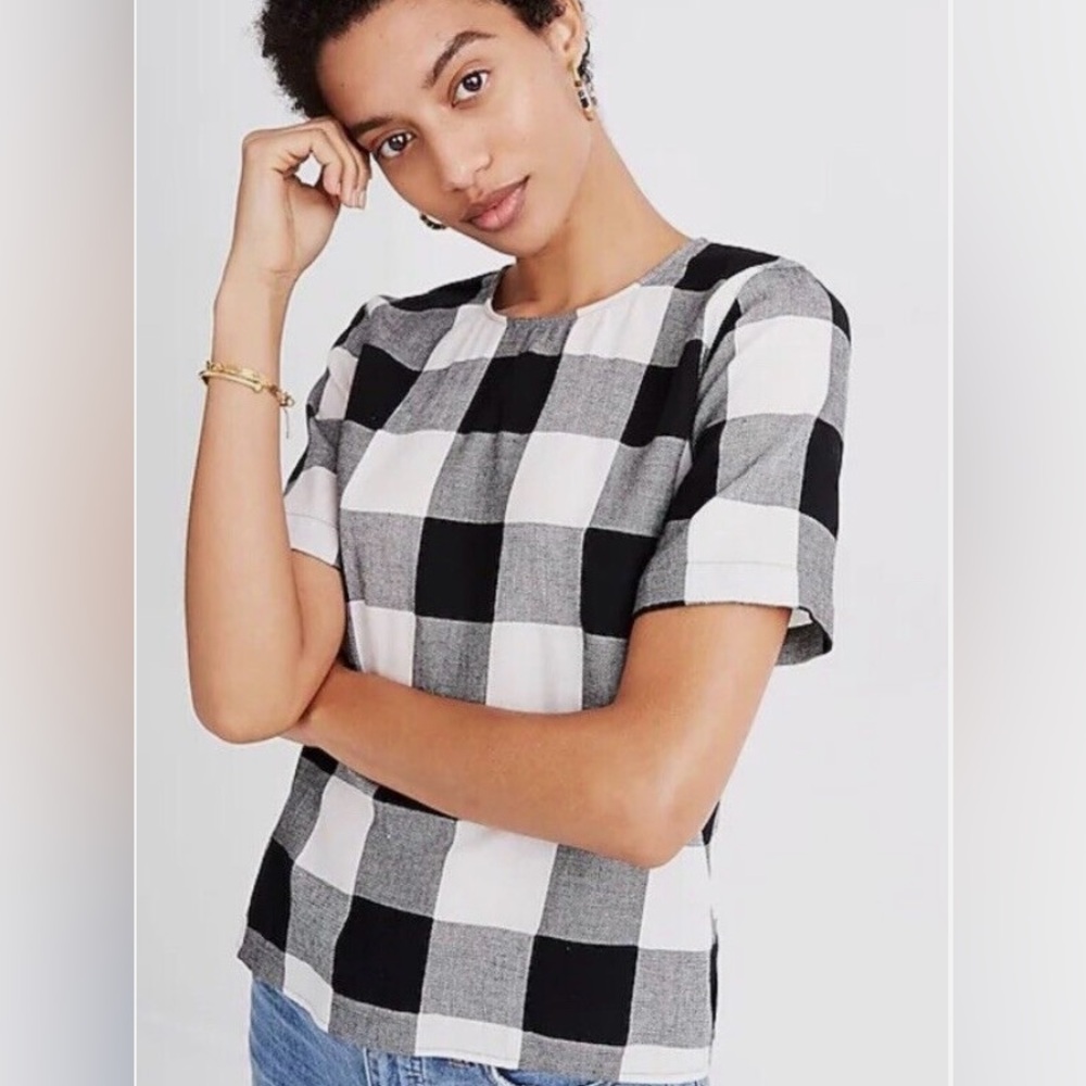 Madewell Boxy Button-Back Top in Gingham Check
